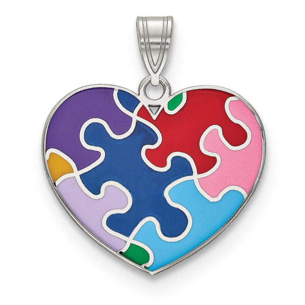 Sterling Silver Rhod-Plated Enameled Autism Heart Pendant