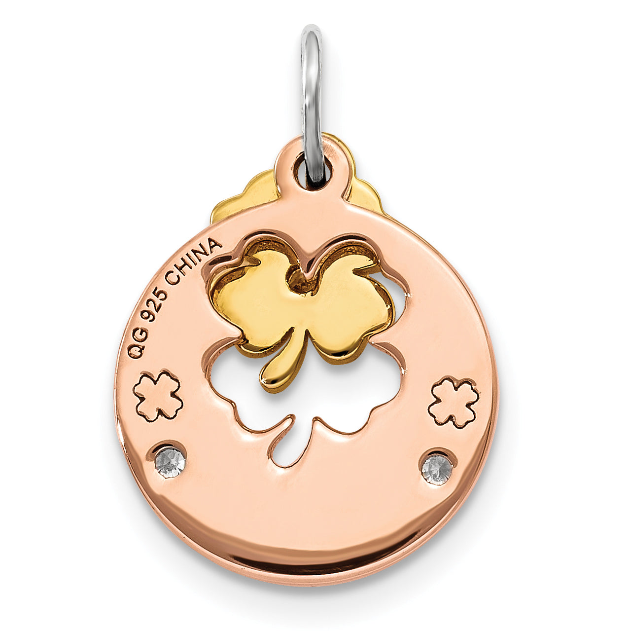 Sterling Silver Rose Tone Cz Four Leaf Clover Pendant