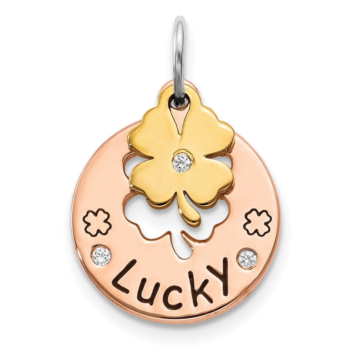 Sterling Silver Rose Tone Cz Four Leaf Clover Pendant