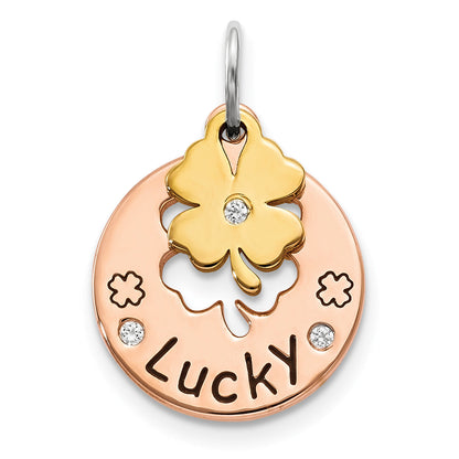 Sterling Silver Rose Tone Cz Four Leaf Clover Pendant