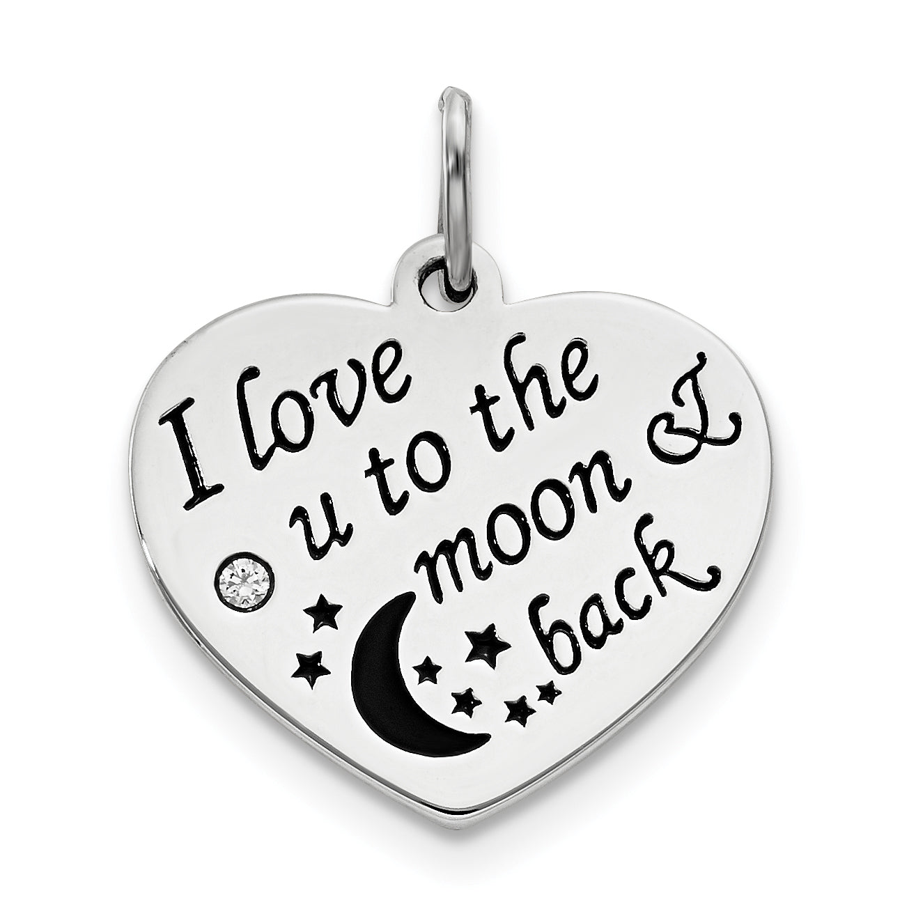 Sterling Silver Polish/Enamel Swarovski Zirconia To The Moon Pendant