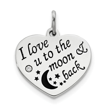 Sterling Silver Polish/Enamel Swarovski Zirconia To The Moon Pendant