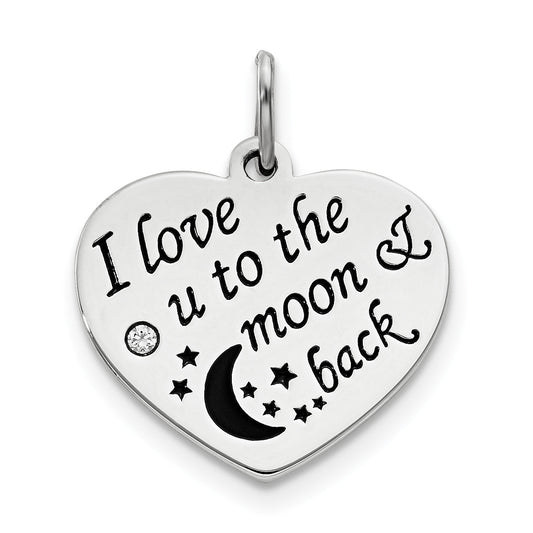 Sterling Silver Polish/Enamel Swarovski Zirconia To The Moon Pendant