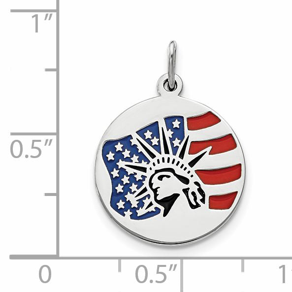 Sterling Silver Rhodium-Plated Enameled Statue Of Liberty W/Flag Charm