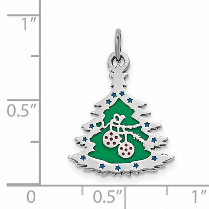 Sterling Silver Polished Green Enameled Christmas Tree Pendant