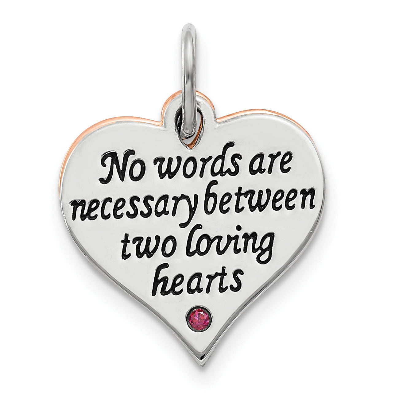 Sterling Silver Rose Tone Swarovski Zirconia Double Talking Heart Charm
