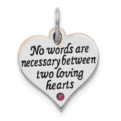 Sterling Silver Rose Tone Swarovski Zirconia Double Talking Heart Charm