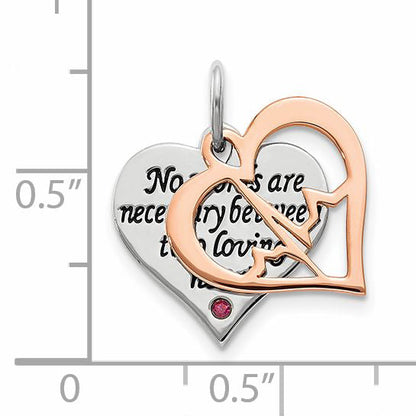 Sterling Silver Rose Tone Swarovski Zirconia Double Talking Heart Charm