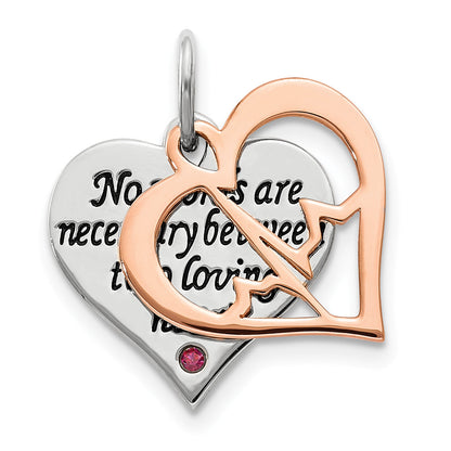Sterling Silver Rose Tone Swarovski Zirconia Double Talking Heart Charm