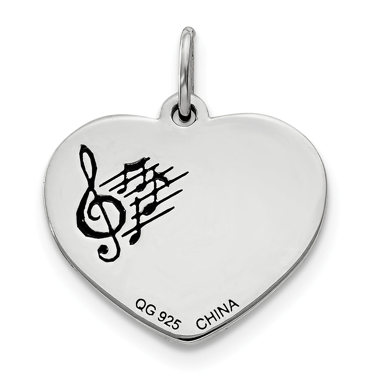 Sterling Silver Polished & Enameled Life Is Music Heart Pendant