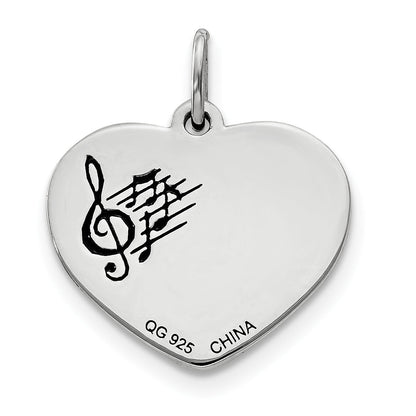 Sterling Silver Polished & Enameled Life Is Music Heart Pendant