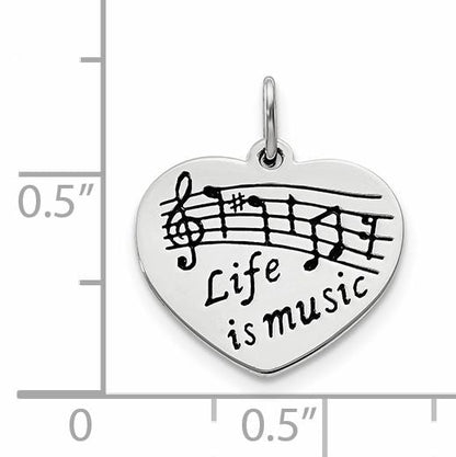 Sterling Silver Polished & Enameled Life Is Music Heart Pendant