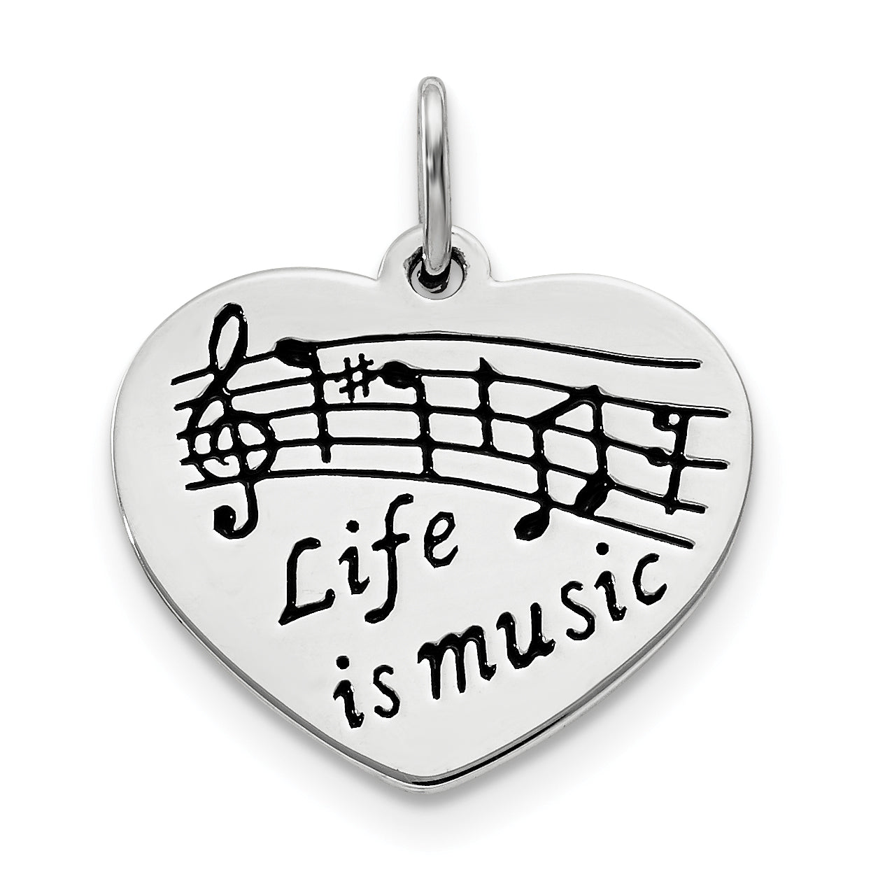 Sterling Silver Polished & Enameled Life Is Music Heart Pendant