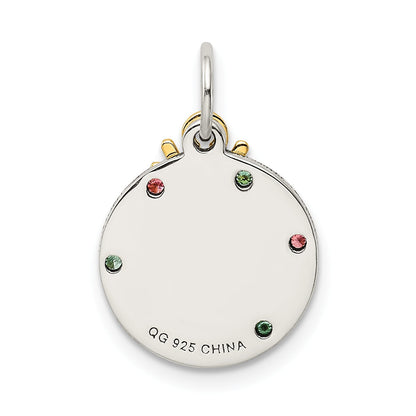Sterling Silver Gold Tone Enamel Cz Christmas Pendant
