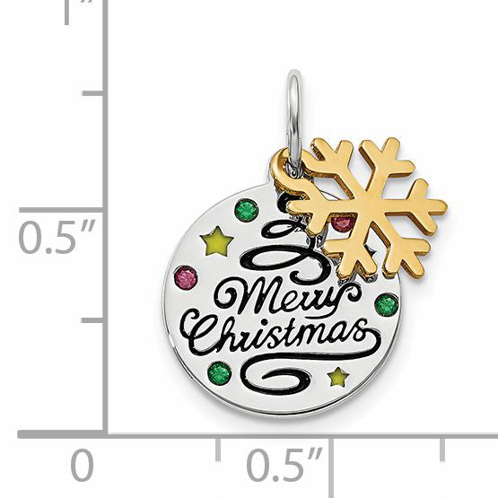 Sterling Silver Gold Tone Enamel Cz Christmas Pendant