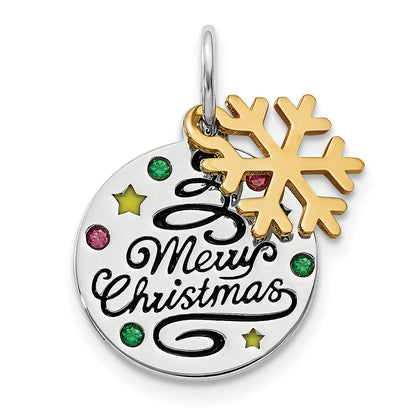 Sterling Silver Gold Tone Enamel Cz Christmas Pendant