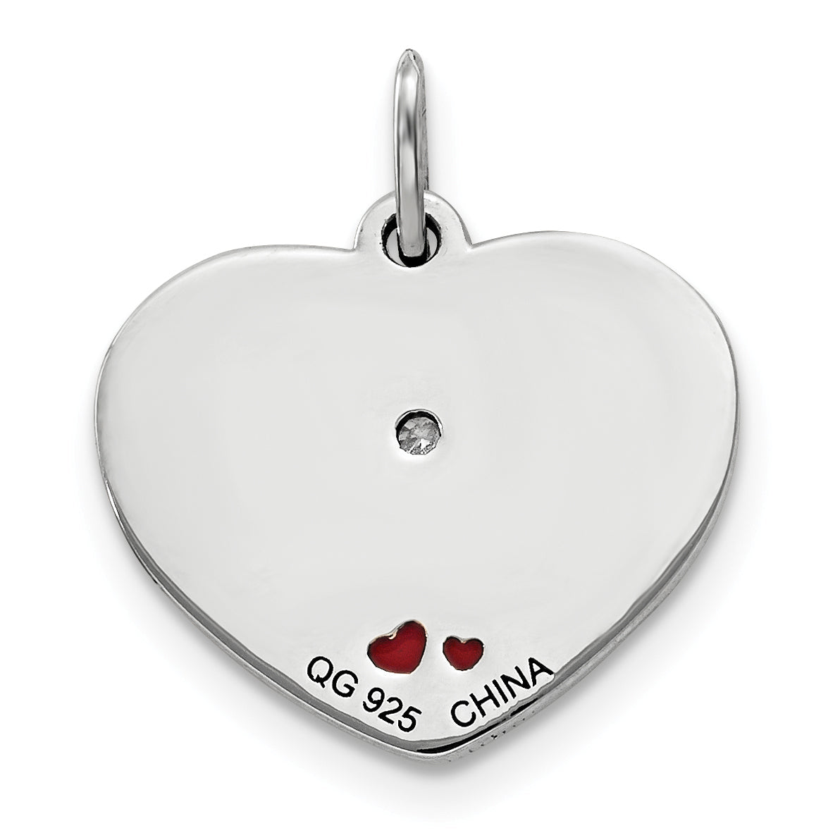 Sterling Silver Polish Enamel Swarovski Zirconia Kiss Couple Heart Charm