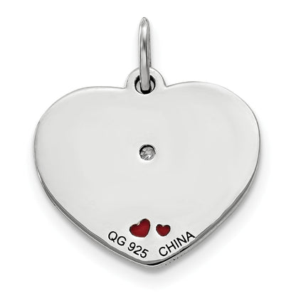 Sterling Silver Polish Enamel Swarovski Zirconia Kiss Couple Heart Charm
