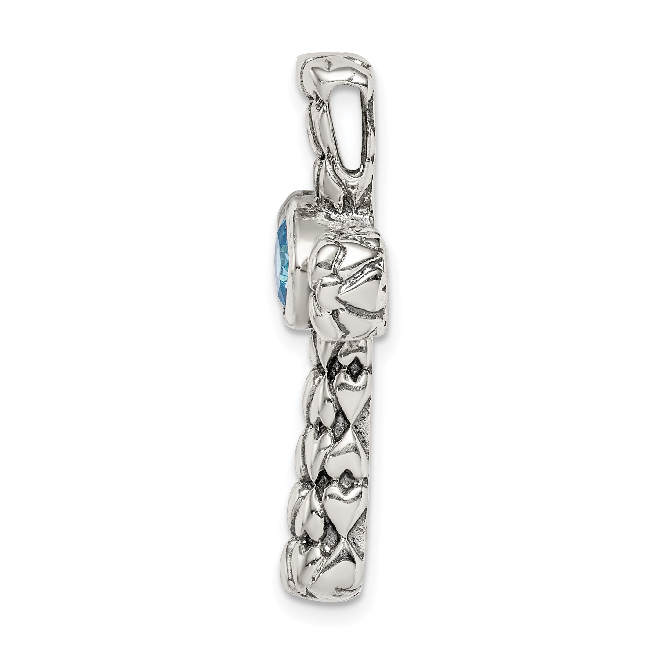 Sterling Silver Blue Cz Cross Chain Slide