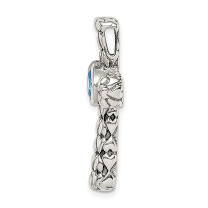 Sterling Silver Blue Cz Cross Chain Slide