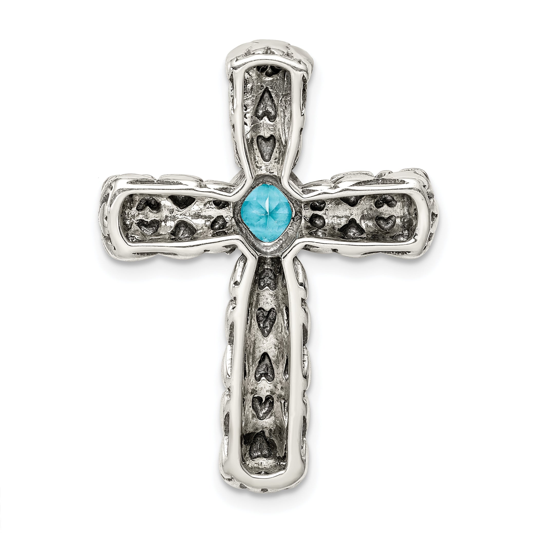 Sterling Silver Blue Cz Cross Chain Slide