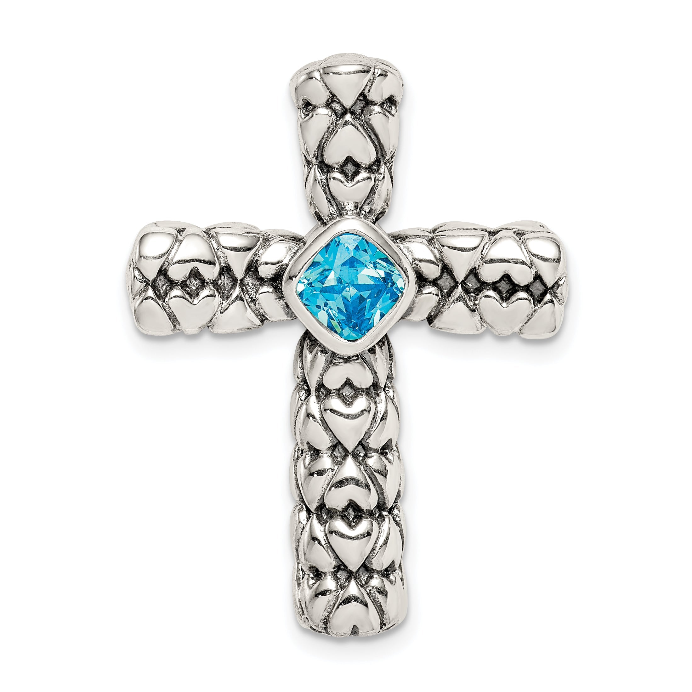 Sterling Silver Blue Cz Cross Chain Slide