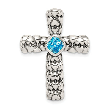 Sterling Silver Blue Cz Cross Chain Slide