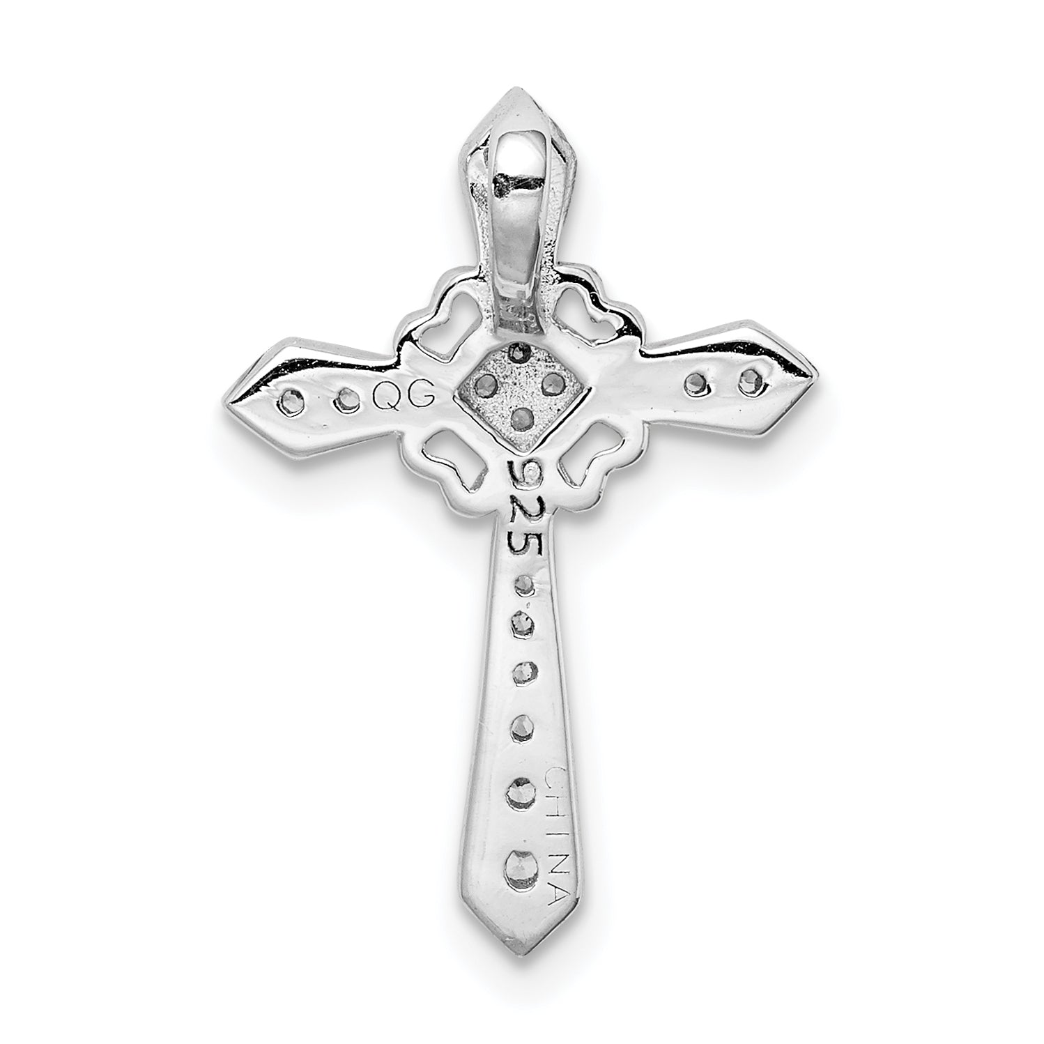 Sterling Silver Rhodium-Plated Cz Cross Chain Slide