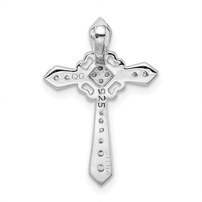 Sterling Silver Rhodium-Plated Cz Cross Chain Slide