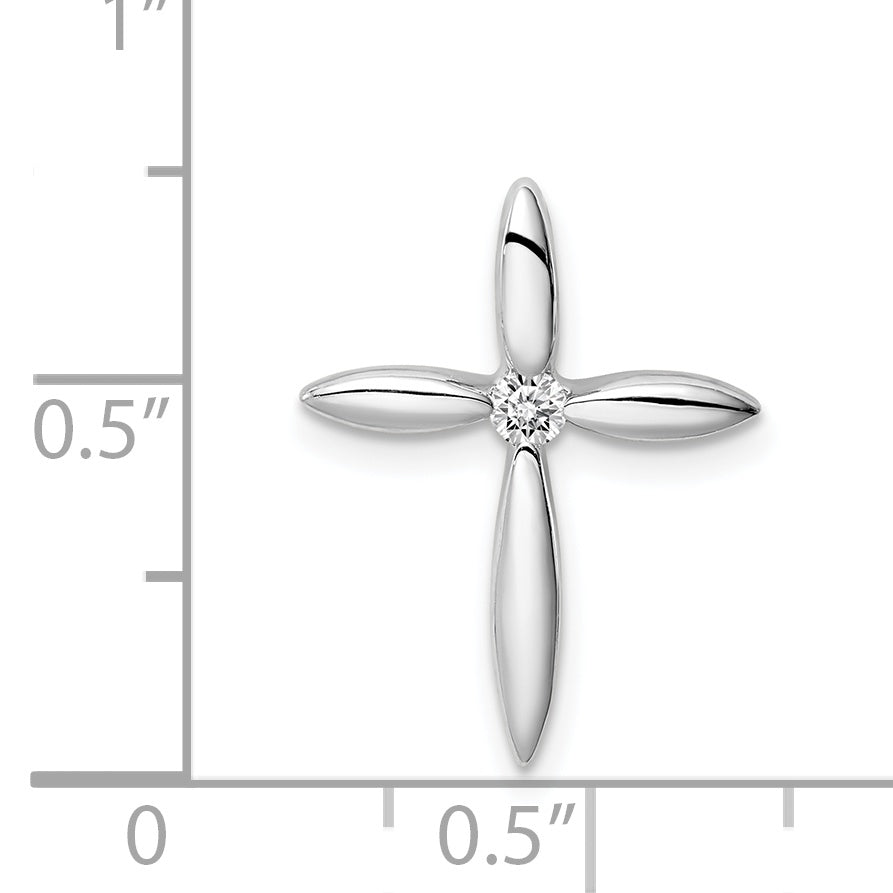 Sterling Silver Rhodium-Plated Center Cz Passion Cross Chain Slide