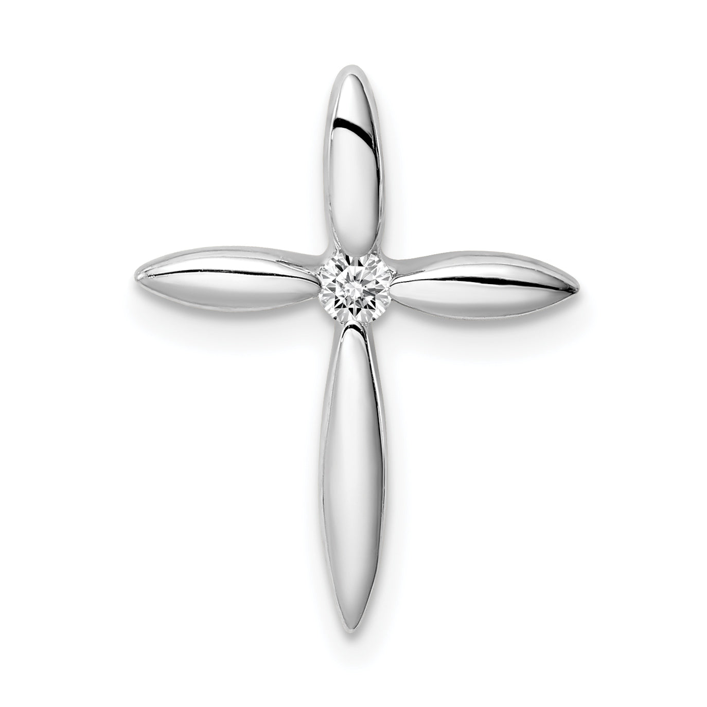 Sterling Silver Rhodium-Plated Center Cz Passion Cross Chain Slide