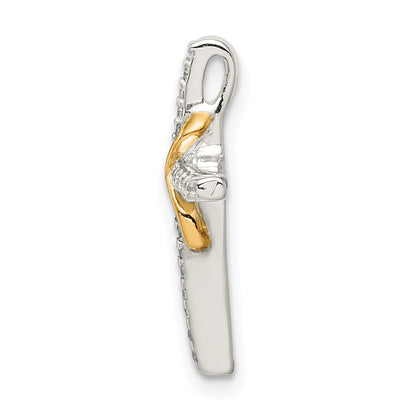 Sterling Silver & Gold Tone Cz Cross Chain Slide