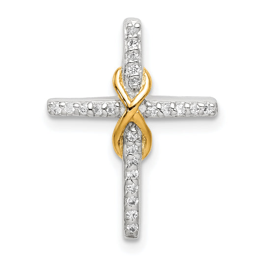 Sterling Silver & Gold Tone Cz Cross Chain Slide