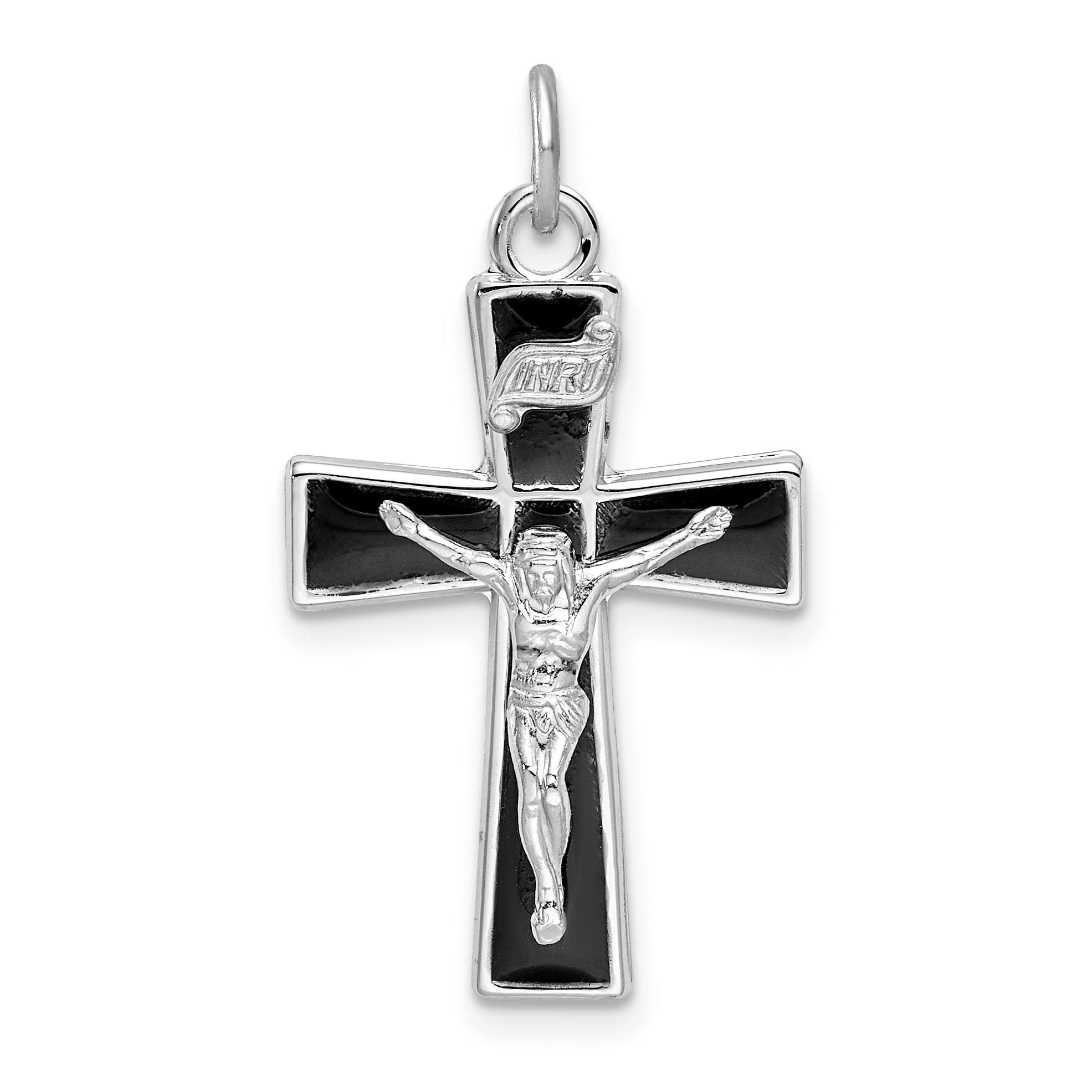 Sterling Silver Rhodium-Plated Enamel Crucifix Pendant