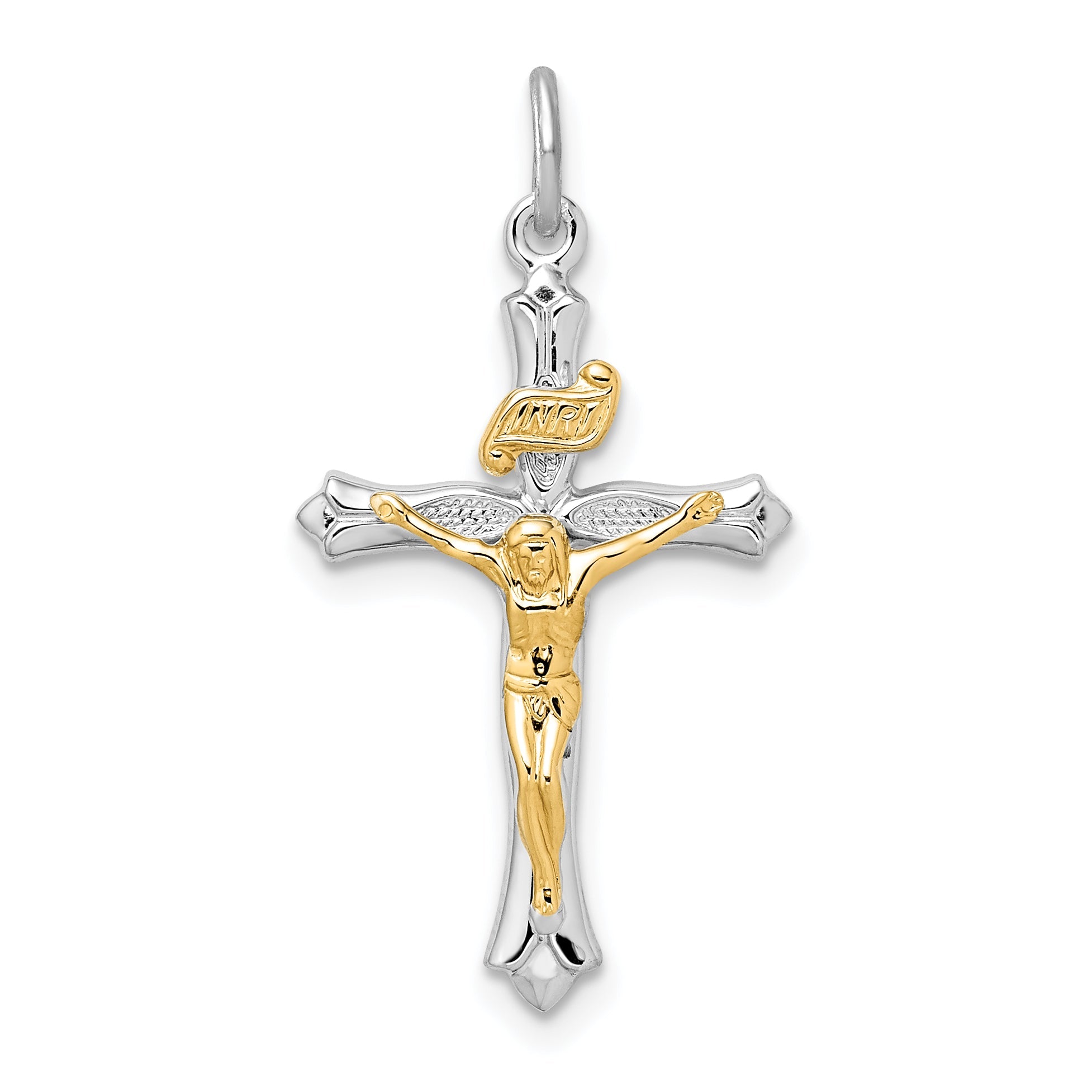Sterling Silver Rhodium-Plated & Gold Tone Crucifix Pendant