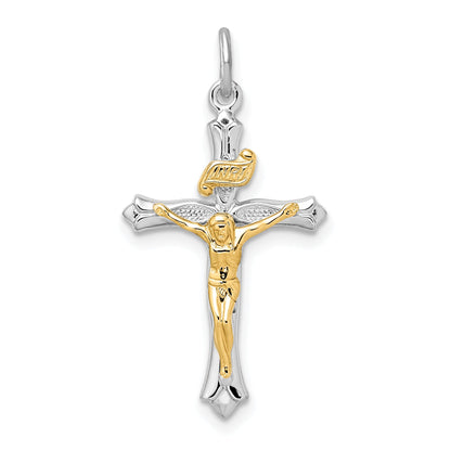 Sterling Silver Rhodium-Plated & Gold Tone Crucifix Pendant