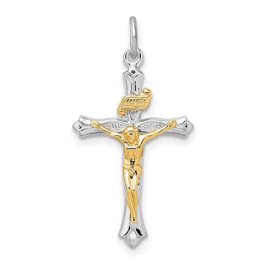 Sterling Silver Rhodium-Plated & Gold Tone Crucifix Pendant
