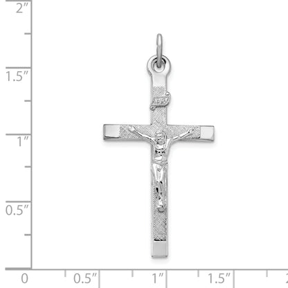 Sterling Silver Rhodium-Plated Textured Crucifix Cross Pendant