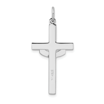 Sterling Silver Rhodium-Plated Textured Risen Chist Cross Pendant