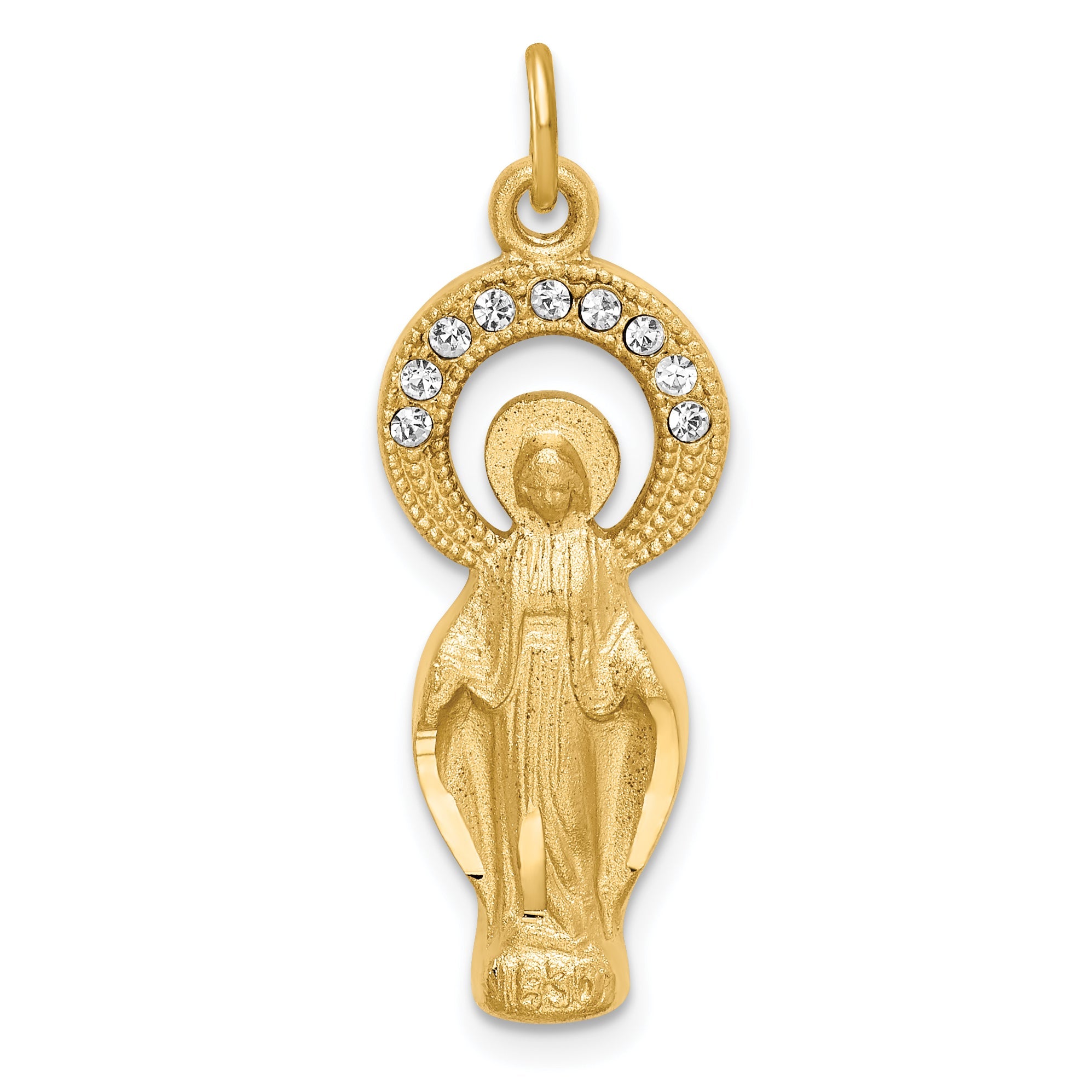 Sterling Silver Gold Tone & Cz Miraculous Medal Pendant