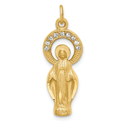 Sterling Silver Gold Tone & Cz Miraculous Medal Pendant