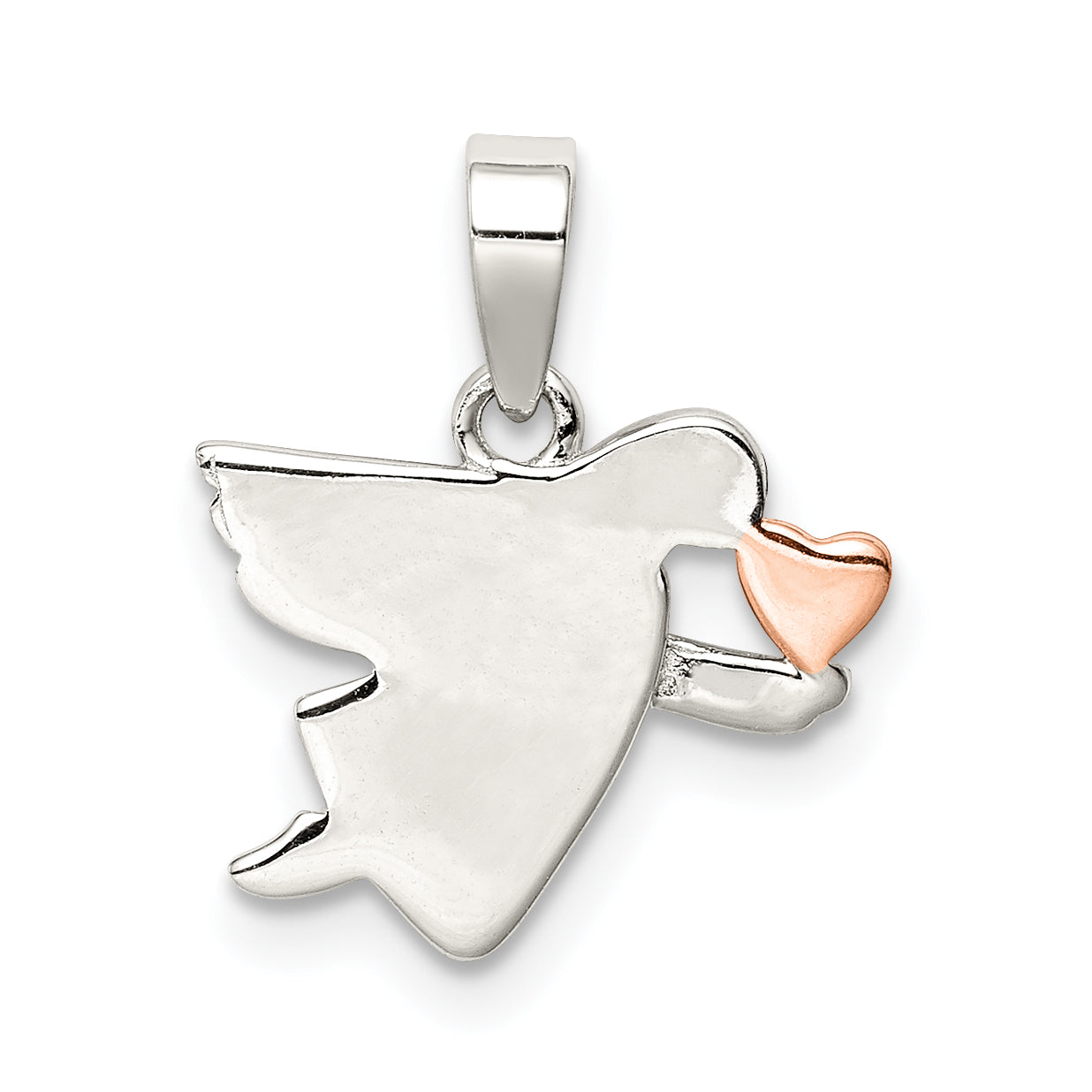 Sterling Silver Rose-Tone Polished Angel Pendant