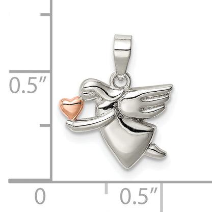 Sterling Silver Rose-Tone Polished Angel Pendant