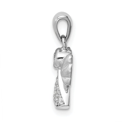 Sterling Silver Rhodium-Plated Cz Satin Angel Pendant