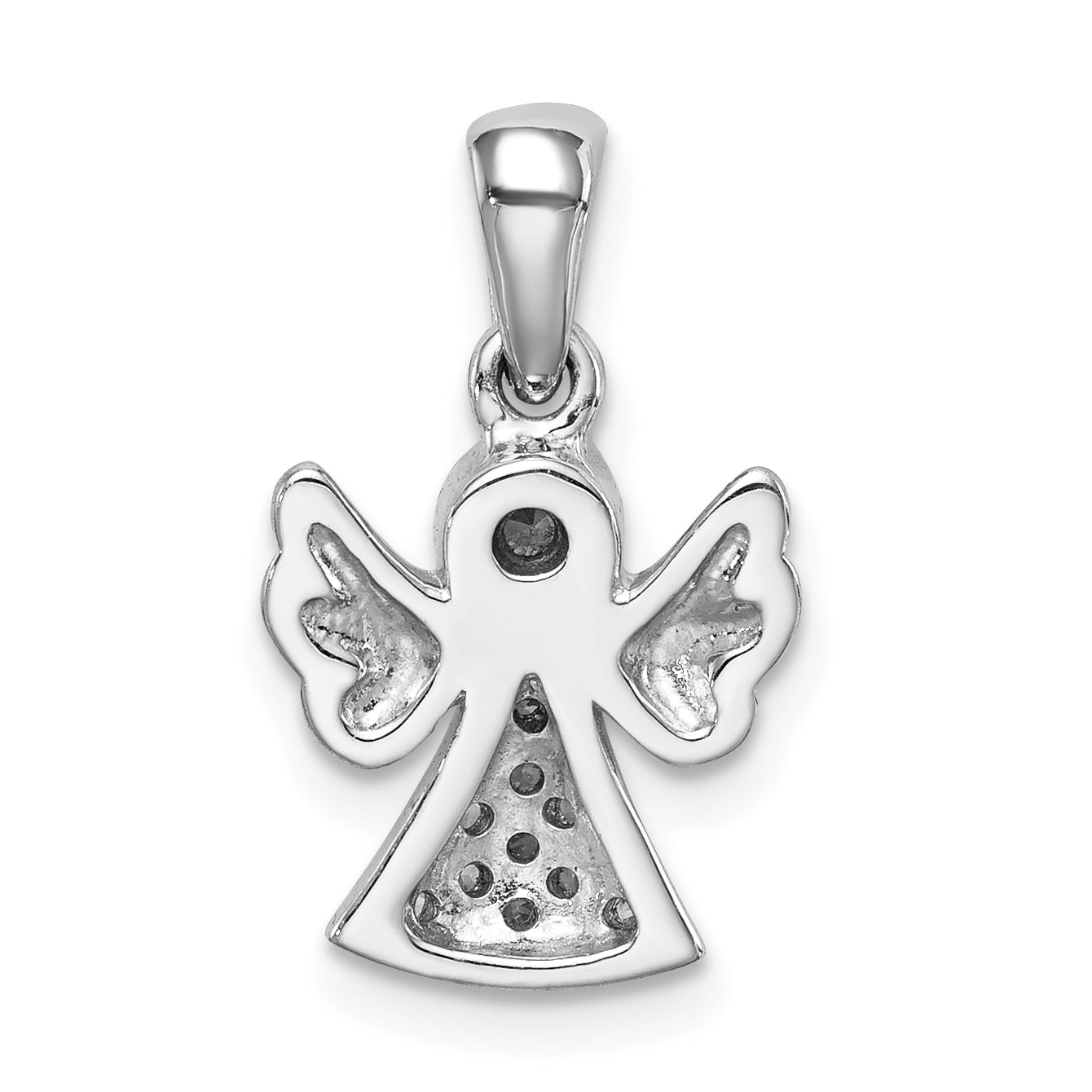 Sterling Silver Rhodium-Plated Cz Satin Angel Pendant