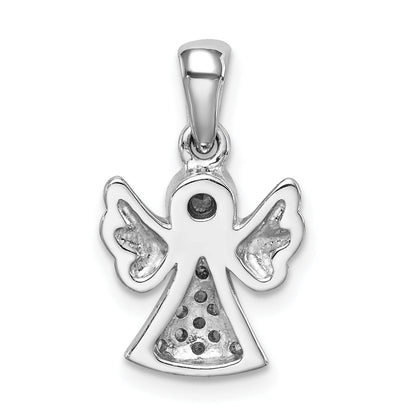 Sterling Silver Rhodium-Plated Cz Satin Angel Pendant