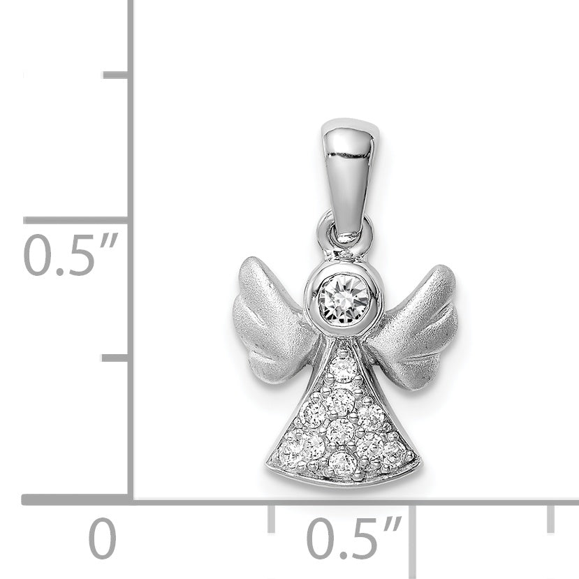 Sterling Silver Rhodium-Plated Cz Satin Angel Pendant