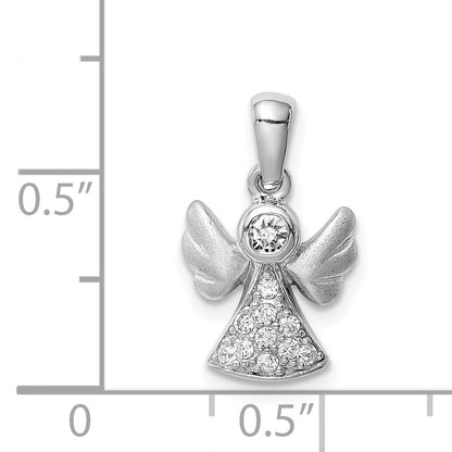 Sterling Silver Rhodium-Plated Cz Satin Angel Pendant