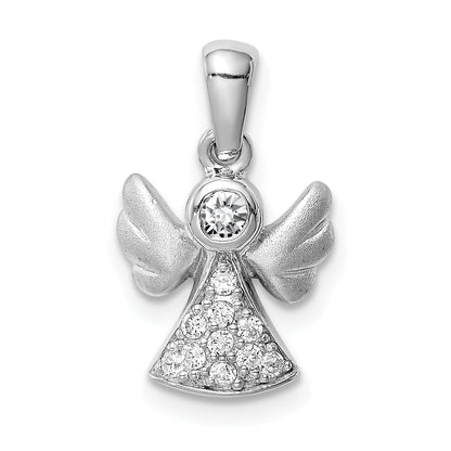 Sterling Silver Rhodium-Plated Cz Satin Angel Pendant