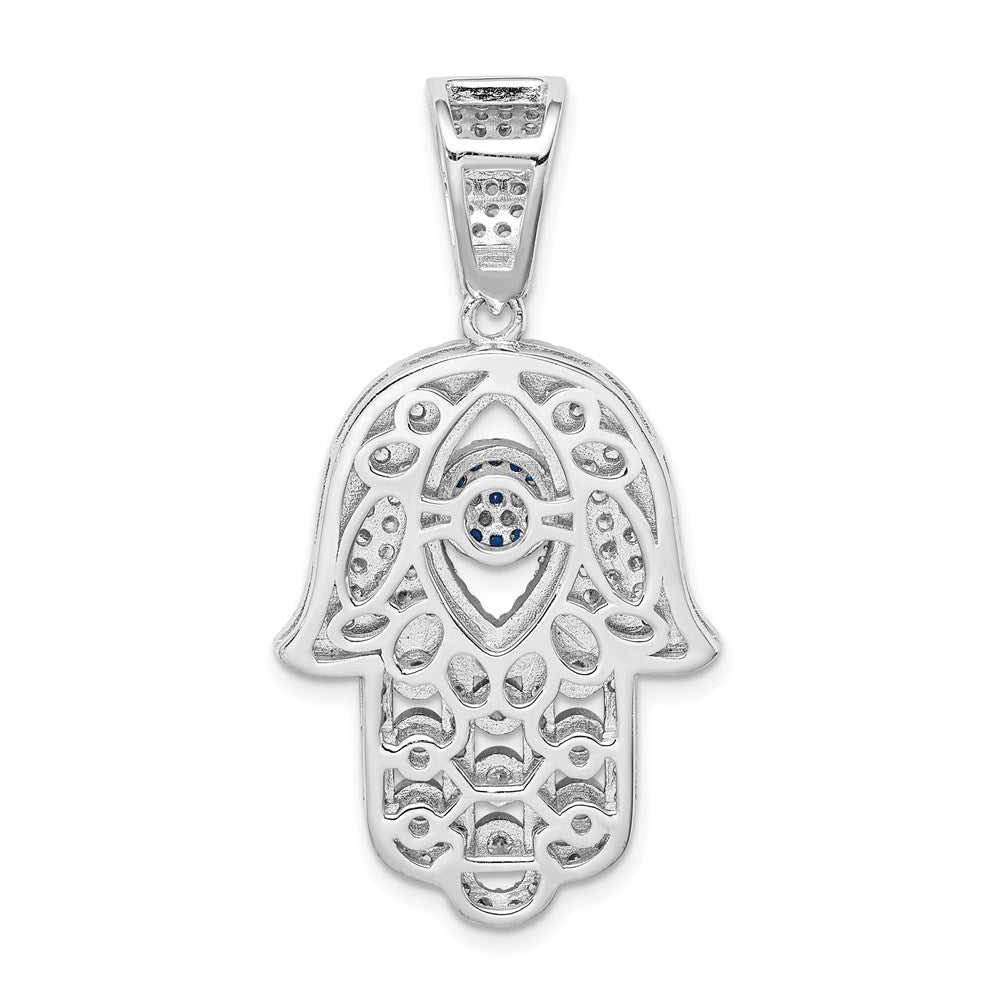 Sterling Silver Rhodium-Plated Created Spinel & White Cz Hamsa Pendant
